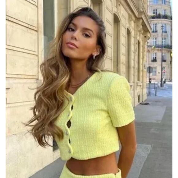 Zara Tweed Cropped Jewel Button Jacket Top - Picture 8 of 8